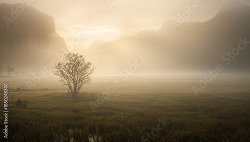 Mist shrouds a valley at da...