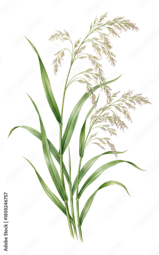Fototapeta premium Broad-leaved reed canary grass with loose, drooping flower clusters.