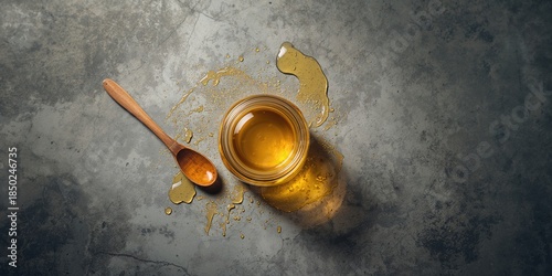 Jar of ghee and wooden spoo...