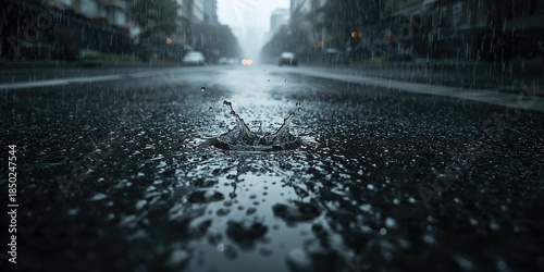 Wet asphalt with falling ra...