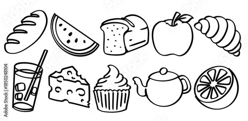 Set of hand drawn Food and Drinks theme Isolated Vector