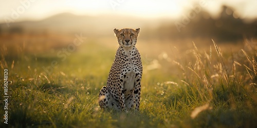 Cheetah seated in lush gras...