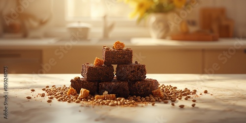 Pile of brownies with halva...