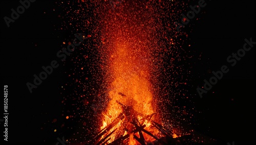 Night scene of a blazing fi...