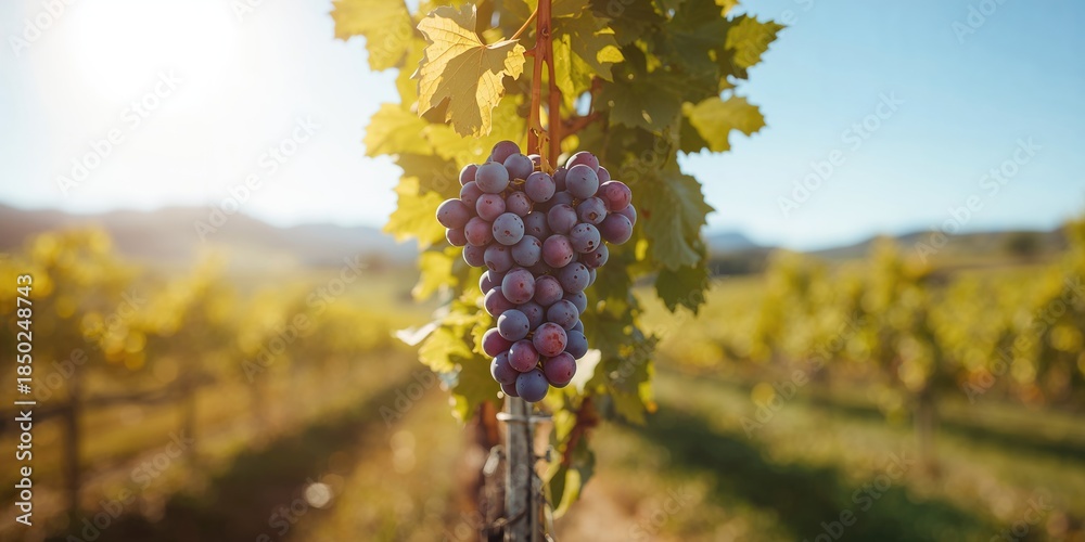 Fototapeta premium Close-up of ripe grapes hanging on a vine, suitable for fresh eating or juicing