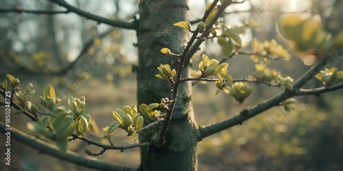 Emerging leaves and buds on...