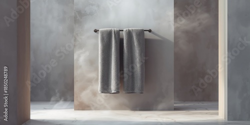 Bathroom with two gray towe...
