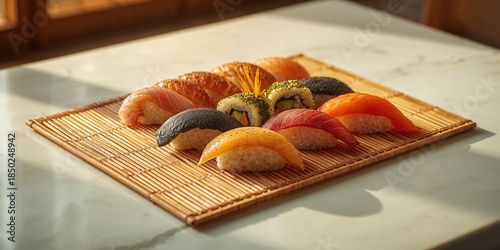 Sushi rolls with bamboo mat...