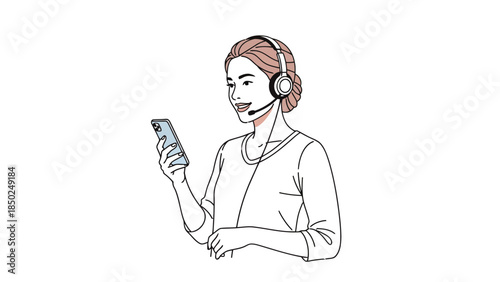 Woman with headset and phone