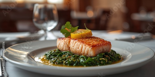 Salmon fillet served with g...