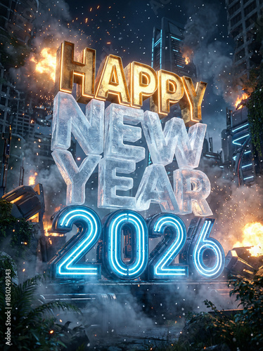 Geometric Paper Typography Happy New Year 2026