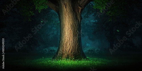 Tree bark illuminated in a ...