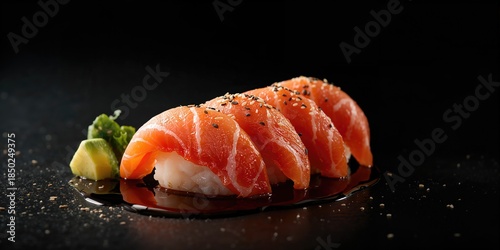 Sushi roll topped with grav...