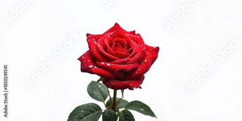 Red rose flower head on whi...