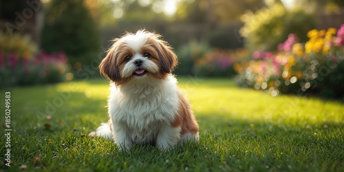 Lhasa apso dog outside in a...