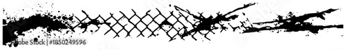 Grunge wire mesh fence and ink splatter texture border