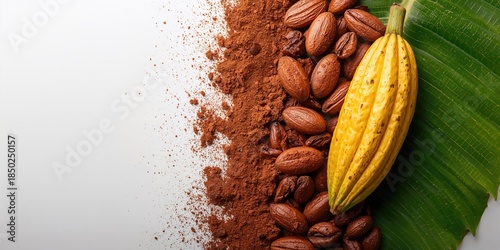 Cocoa beans and pods with p...
