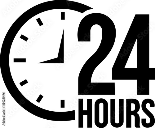 24 hour service icon. 24 hours icon. 24 hours order execution or delivery service icon. 24 hours icon flat style on a white background. 24 hours service vector icon  24 hour service solid glyph icon 