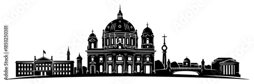 Berlin city skyline silhouette with cathedral and tv tower