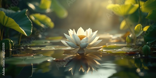 White lotus flower blooming...