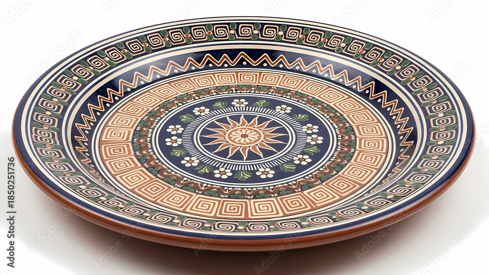 Obraz premium Ethnic Hand-Painted Pottery Plate — Isolated Product Shot