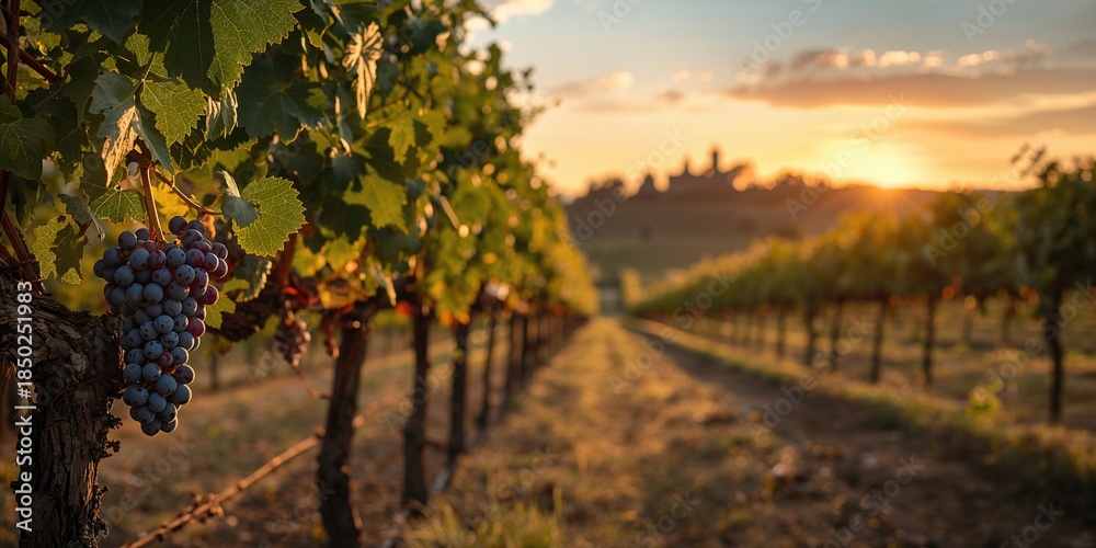 Obraz premium Vine grown, ripe wine grapes in Tuscany, Italy, as a seasonal harvest scene