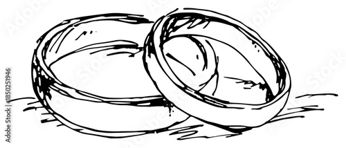 Hand drawn sketch of two interlocking wedding rings symbol