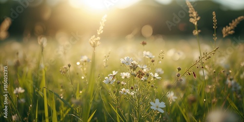 Sunlit meadow with wild gra...