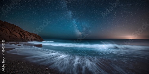 Night scene of waves crashi...