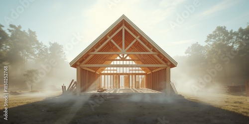 Wooden roof trusses and gab...