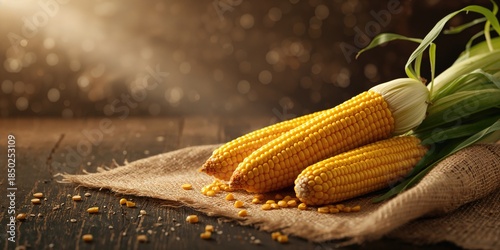 Ripe corn grains displayed ...