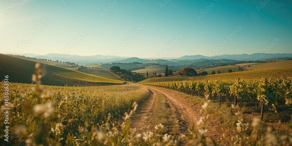 Obraz premium Hillside farmland with oats and vineyard plots, emphasizing crop diversity and land use