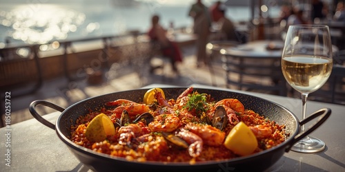 Traditional seafood paella ...