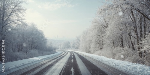 Ice-covered roadway highlig...