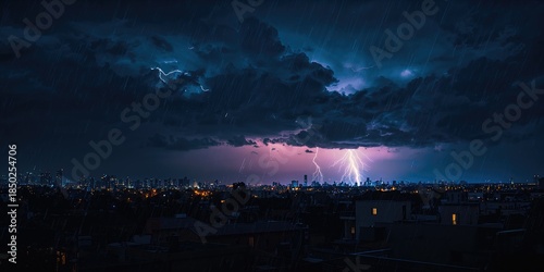City skyline under stormy n...