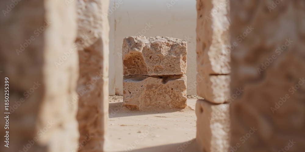 Fototapeta premium Uneven stone blocks stacked to create a textured surface, ideal for editorial headers or UI backdrops, erosion risk awareness