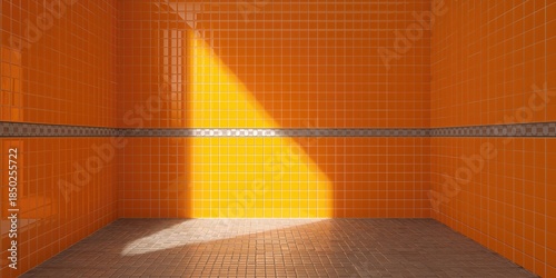Orange ceramic tiles on bat...