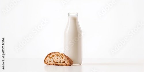 Milk bottle, glass, and bre...