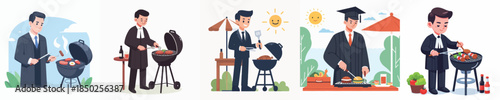 vector of judge grilling meat
