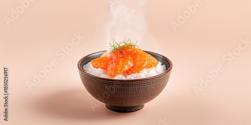 Salmon and rice donburi dis...