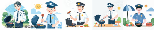 vector of police grilling meat