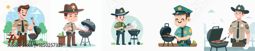 vector of sheriff grilling meat