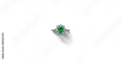 Silver ring featuring an em...
