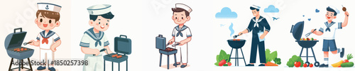sailor vector grilling meat