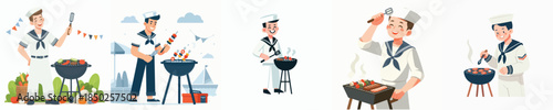 sailor vector grilling meat