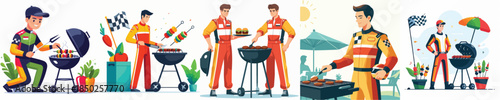 vector of racers grilling meat