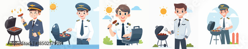 handsome pilot vector grilling meat