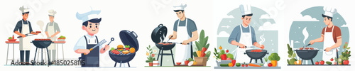 vector of handsome chef grilling meat