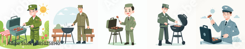 vector of soldiers grilling meat