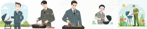 vector of soldiers grilling meat